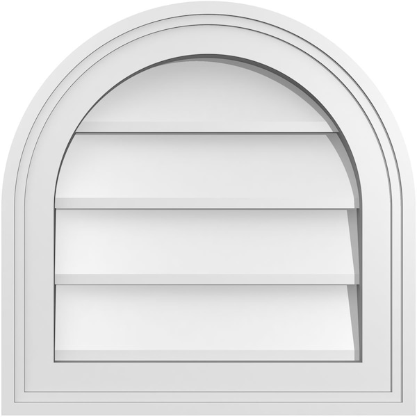 Ekena Millwork Round Top Surface Mount PVC Gable Vent w/ 2"W x 1-1/2"P Brickmould Frame, 16"W x 16"H GVPRT16X1602SN - main